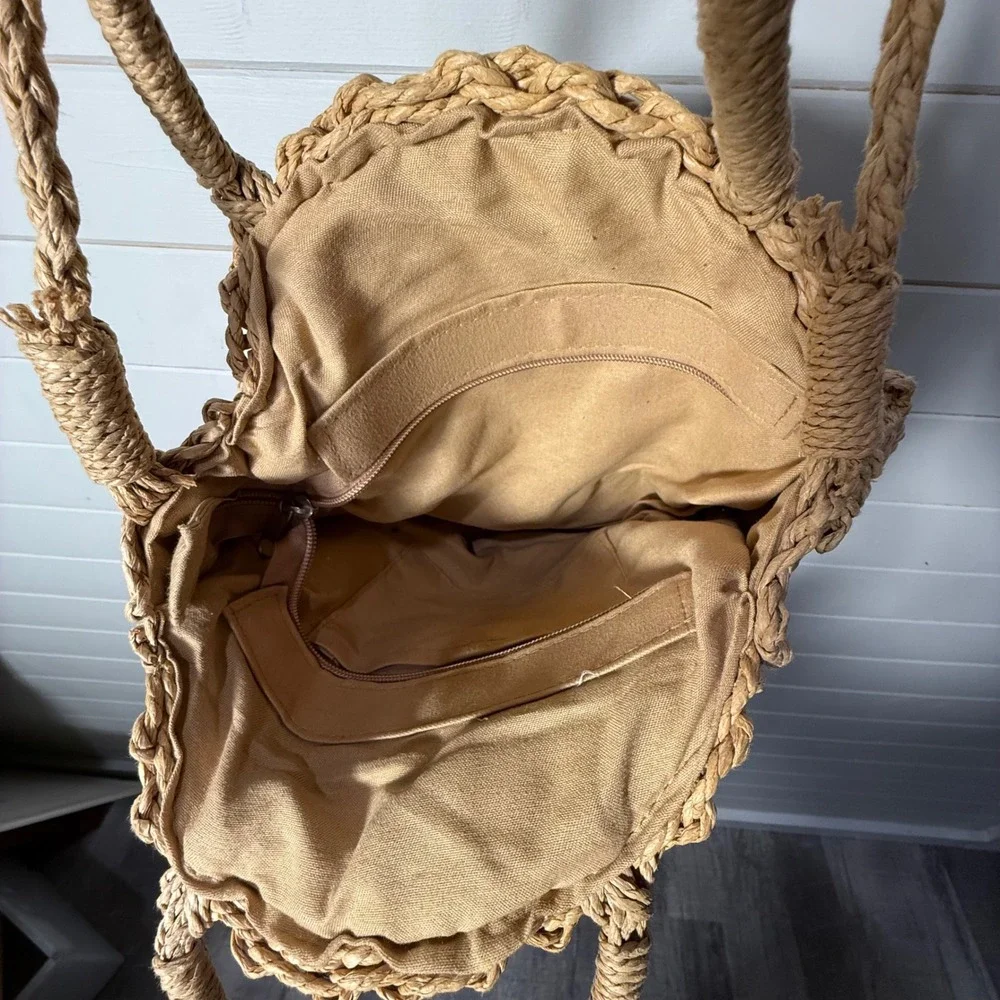 Natural Woven Straw Round Crossbody Bag Handbag Circle Boho Beach Summer‎ Purse